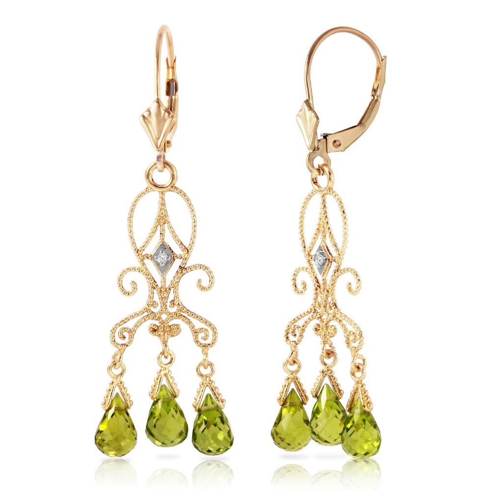 14K. GOLD CHANDELIER DIAMONDS EARRING WITH PERIDOT